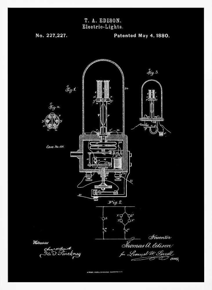 Electric Lights Patent 1880 - Poster / Art Print