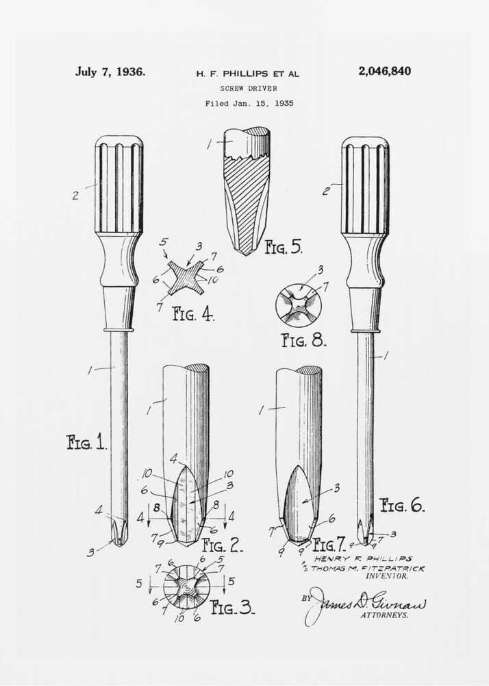 Screw Driver Patent 1935 - Poster / Art Print