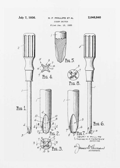 Screw Driver Patent 1935 - Poster / Art Print