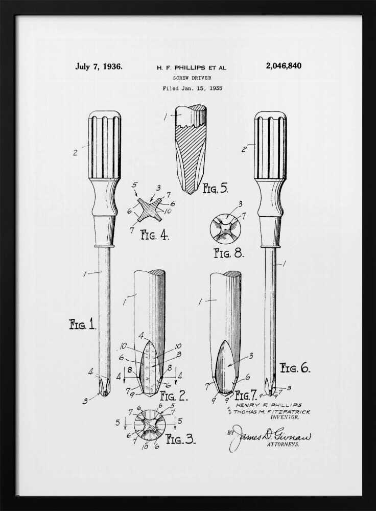 Screw Driver Patent 1935 - Poster / Art Print