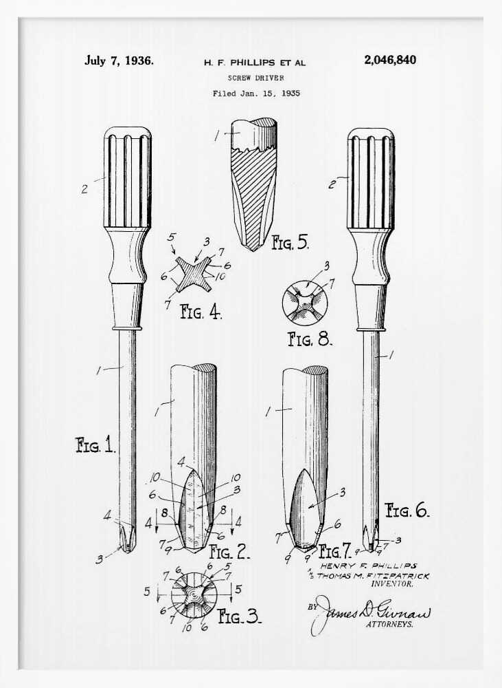 Screw Driver Patent 1935 - Poster / Art Print