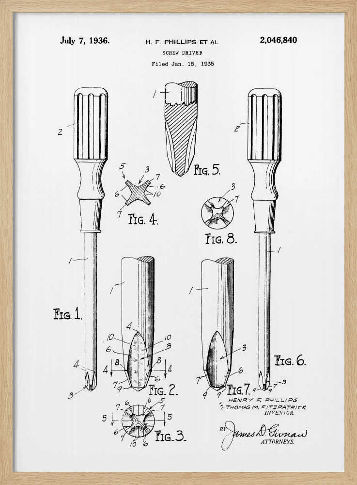 Screw Driver Patent 1935 - Poster / Art Print