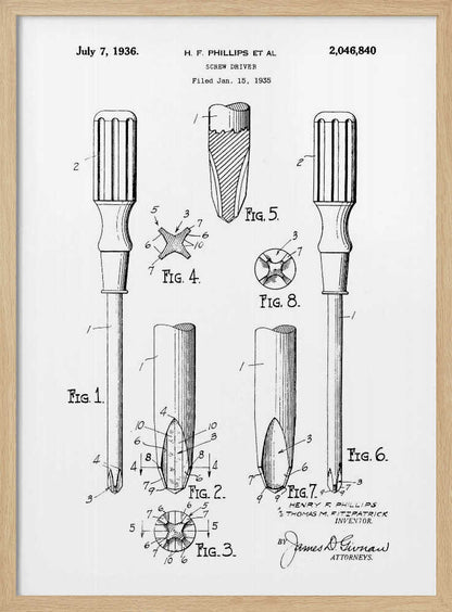 Screw Driver Patent 1935 - Poster / Art Print