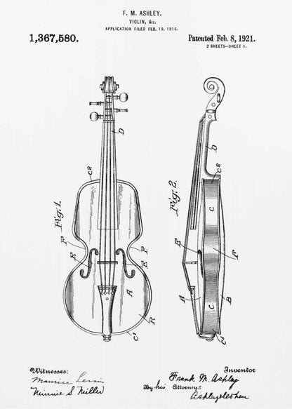 Violin Patent 1921 - Poster / Art Print