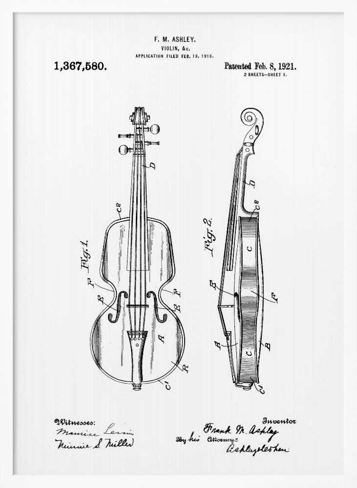 Violin Patent 1921 - Poster / Art Print