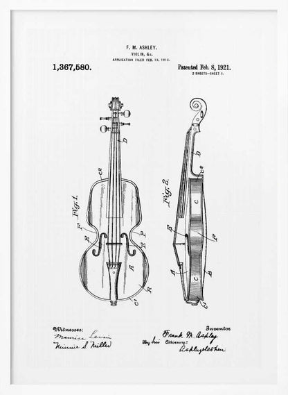 Violin Patent 1921 - Poster / Art Print