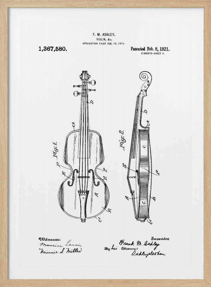 Violin Patent 1921 - Poster / Art Print