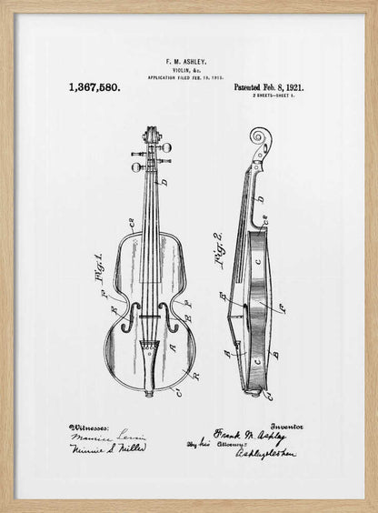 Violin Patent 1921 - Poster / Art Print