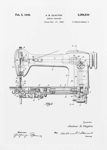 Sewing Machine Patent 1944 - Poster / Art Print