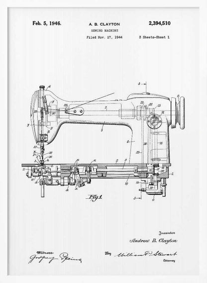 Sewing Machine Patent 1944 - Poster / Art Print