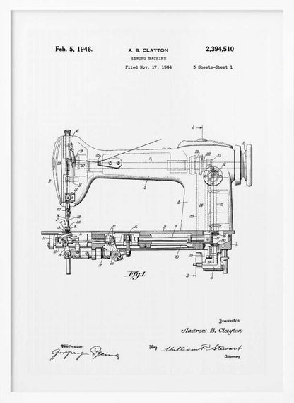 Sewing Machine Patent 1944 - Poster / Art Print