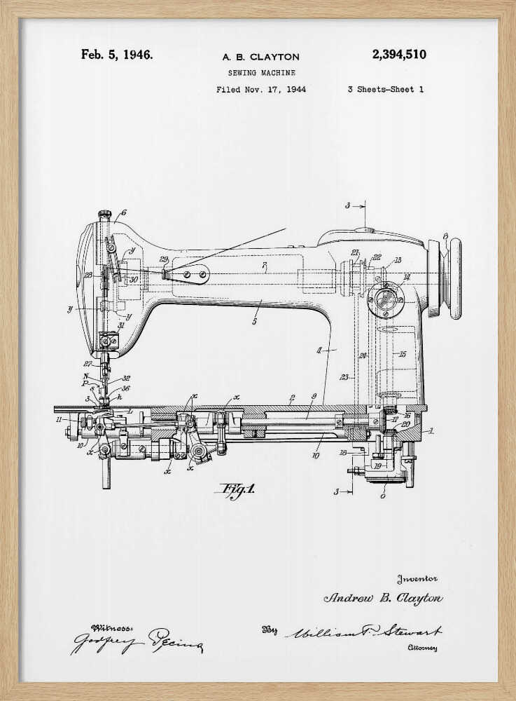 Sewing Machine Patent 1944 - Poster / Art Print