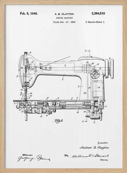 Sewing Machine Patent 1944 - Poster / Art Print