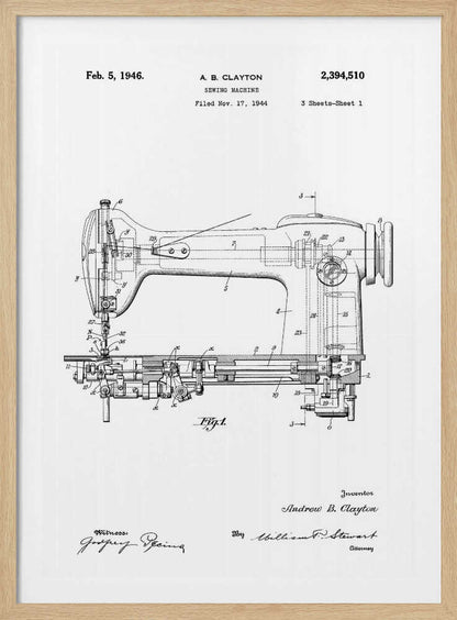 Sewing Machine Patent 1944 - Poster / Art Print