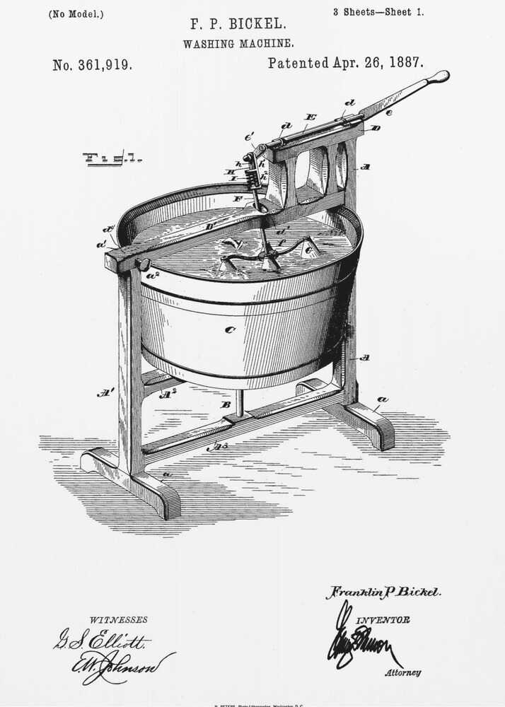 Washing Machine Patent 1887 - Poster / Art Print