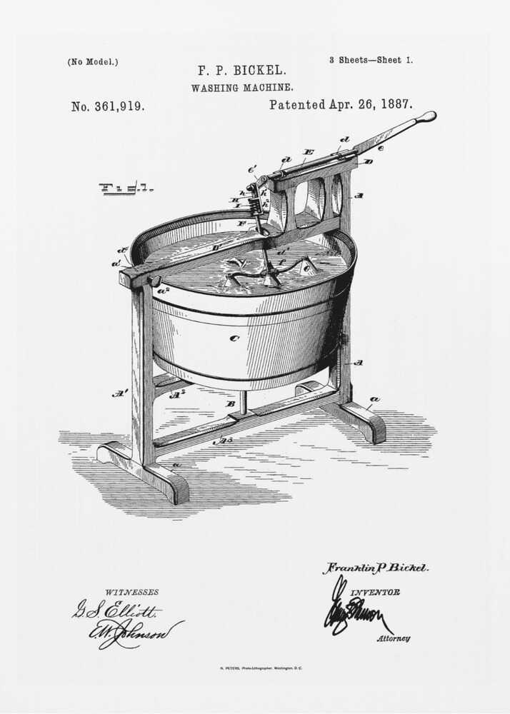 Washing Machine Patent 1887 - Poster / Art Print