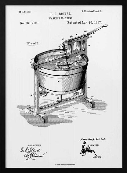 Washing Machine Patent 1887 - Poster / Art Print