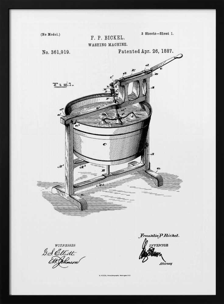 Washing Machine Patent 1887 - Poster / Art Print