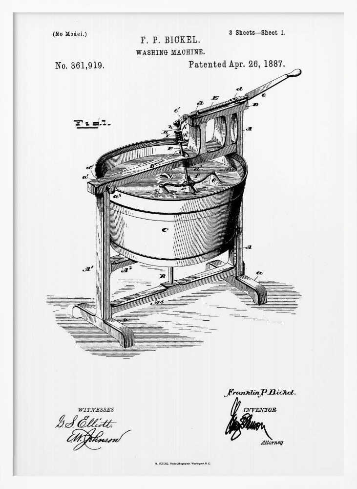 Washing Machine Patent 1887 - Poster / Art Print