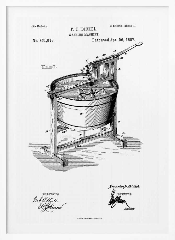 Washing Machine Patent 1887 - Poster / Art Print
