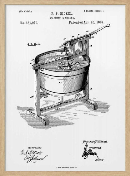 Washing Machine Patent 1887 - Poster / Art Print