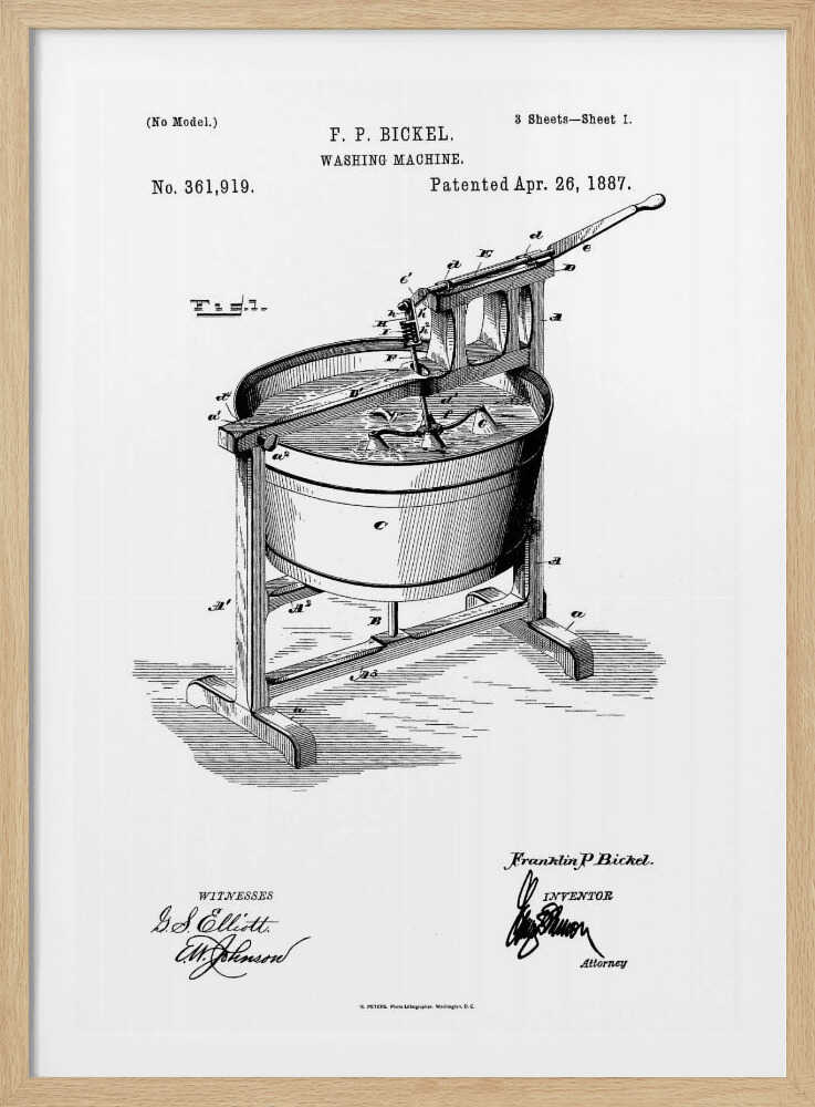 Washing Machine Patent 1887 - Poster / Art Print