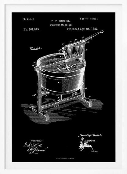 Washing Machine Patent 1887 - Poster / Art Print