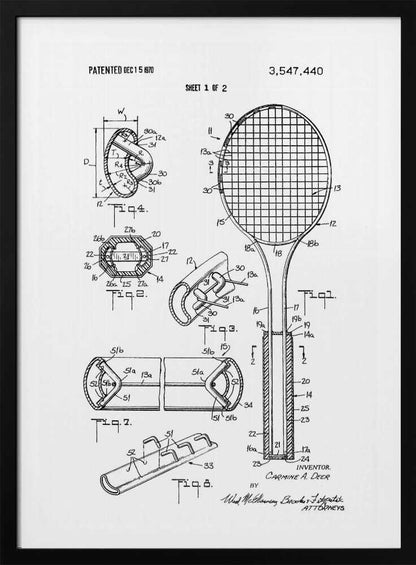 Tennis Racket Patent 1970 - Poster / Art Print