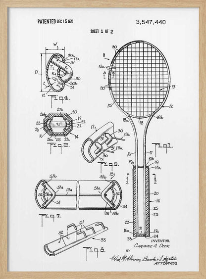 Tennis Racket Patent 1970 - Poster / Art Print