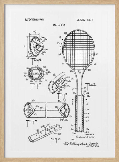 Tennis Racket Patent 1970 - Poster / Art Print