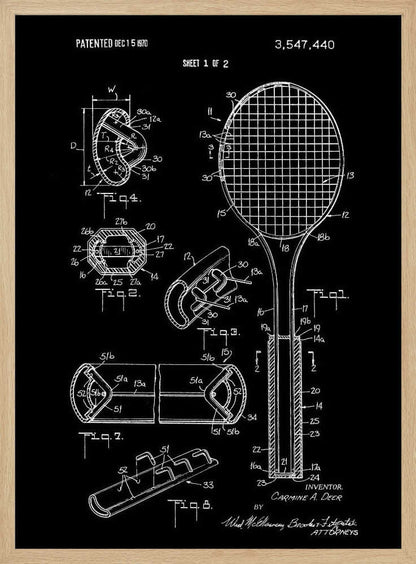 Tennis Racket Patent 1970 - Poster / Art Print
