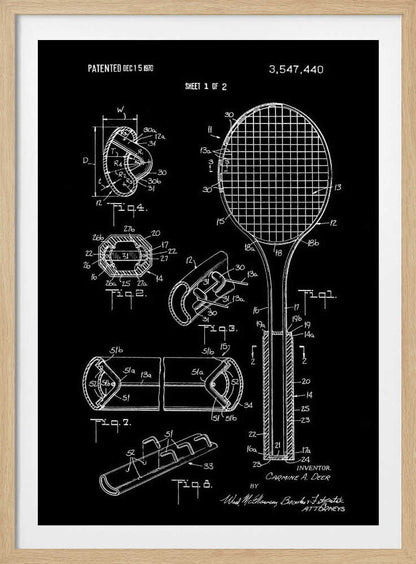 Tennis Racket Patent 1970 - Poster / Art Print