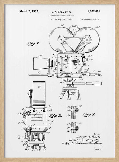 Cinematographic Camera Patent 1937 - Poster / Art Print