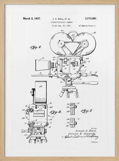 Cinematographic Camera Patent 1937 - Poster / Art Print