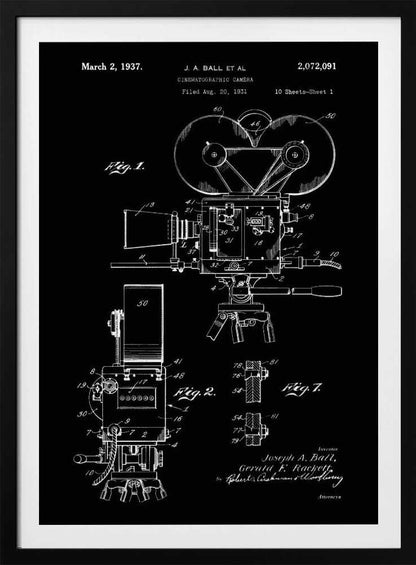Cinematographic Camera Patent 1937 - Poster / Art Print