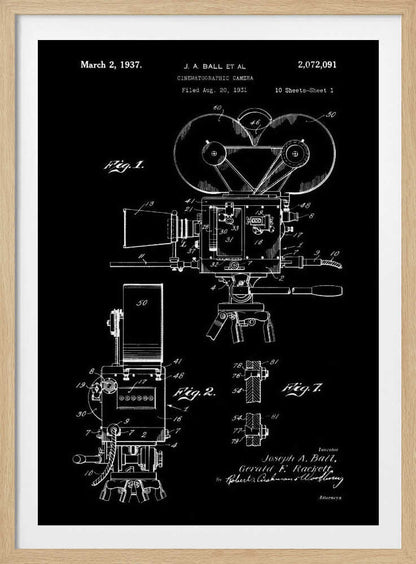 Cinematographic Camera Patent 1937 - Poster / Art Print