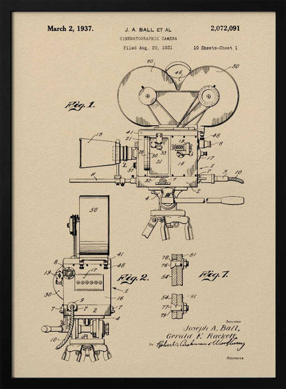 Cinematographic Camera Patent 1937 - Poster / Art Print