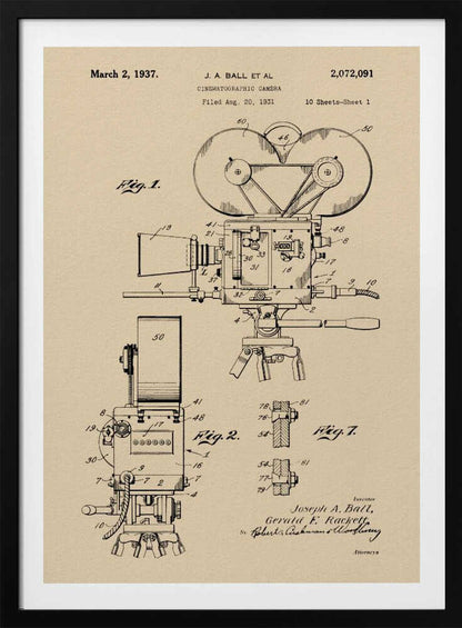 Cinematographic Camera Patent 1937 - Poster / Art Print