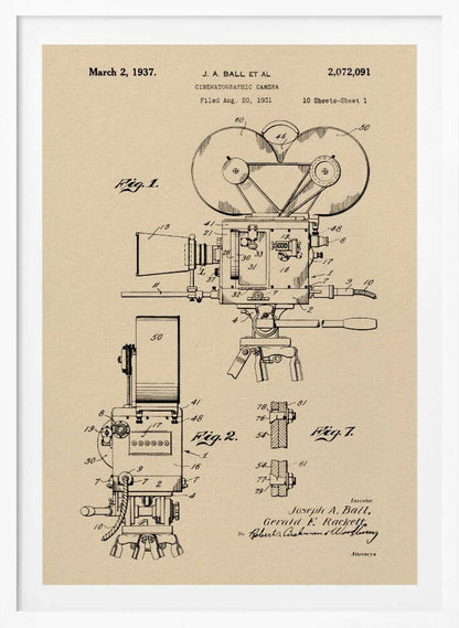 Cinematographic Camera Patent 1937 - Poster / Art Print