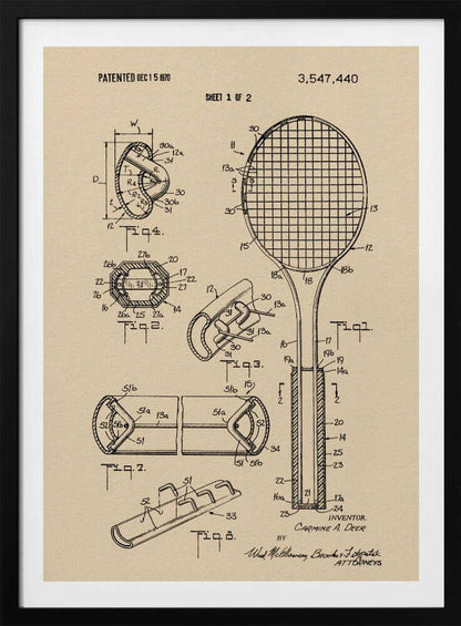 Tennis Racket Patent 1970 - Poster / Art Print