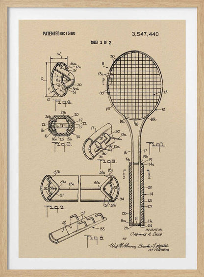 Tennis Racket Patent 1970 - Poster / Art Print
