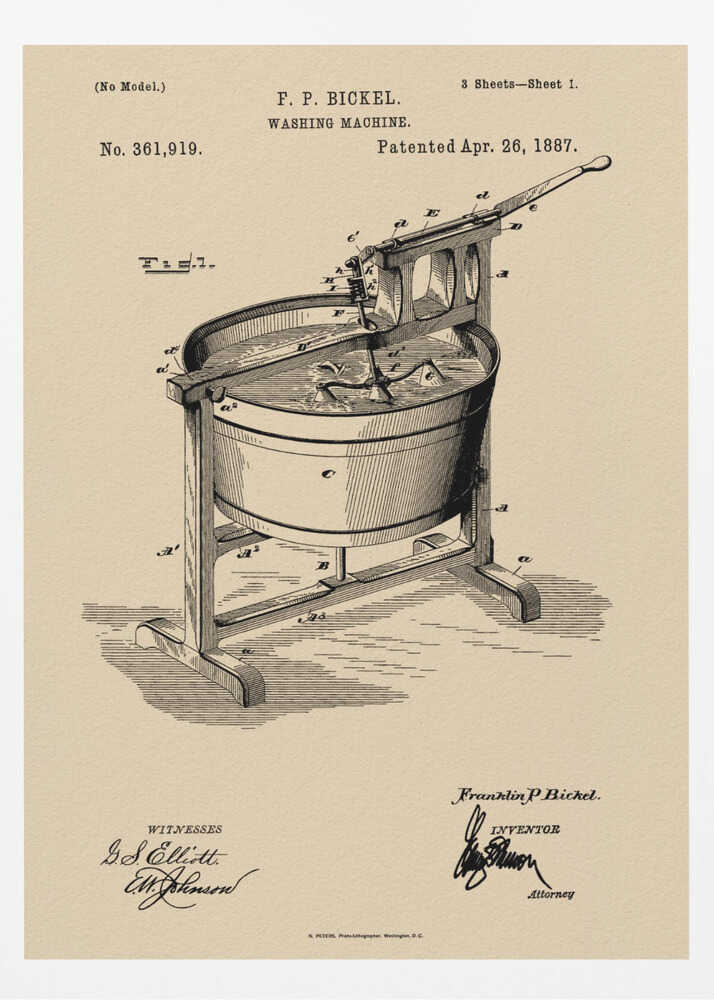Washing Machine Patent 1887 - Poster / Art Print