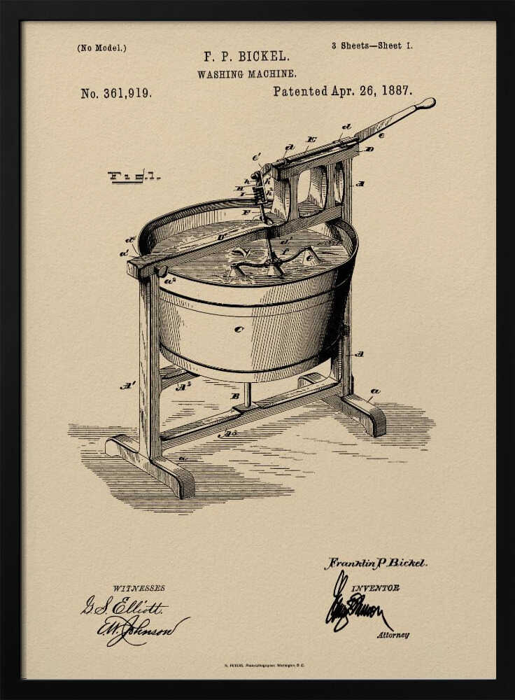 Washing Machine Patent 1887 - Poster / Art Print