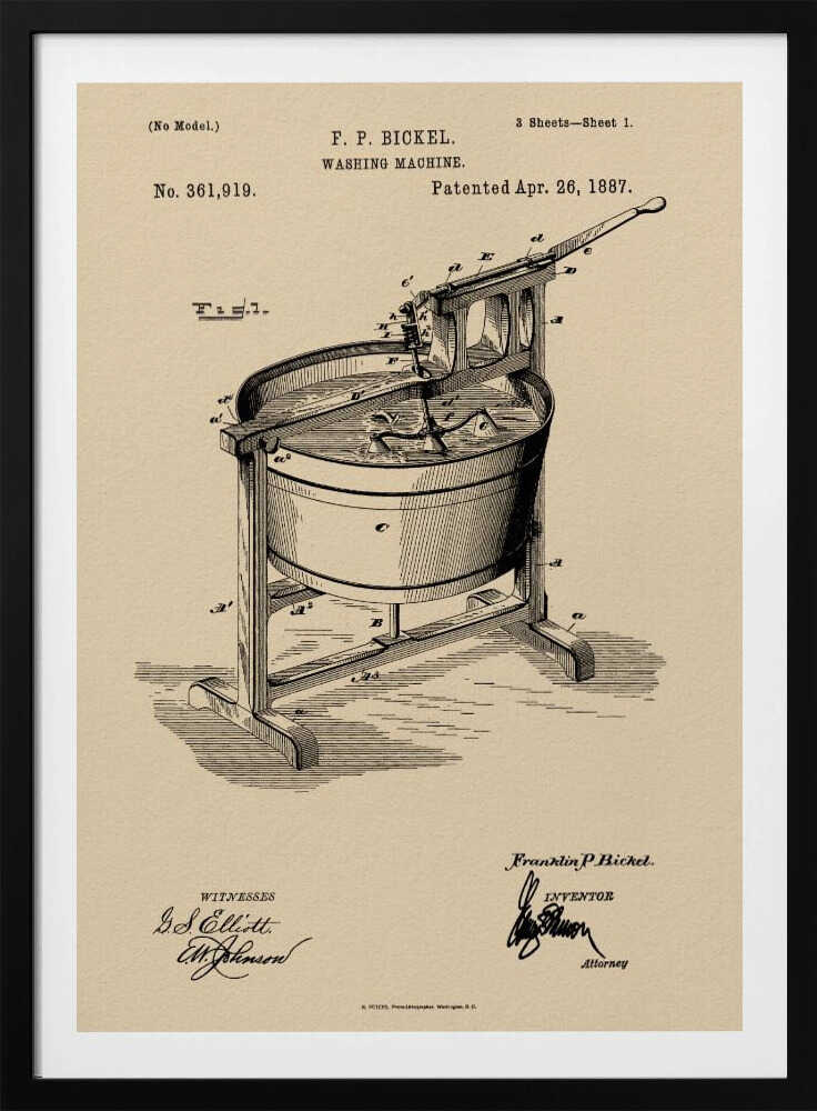 Washing Machine Patent 1887 - Poster / Art Print