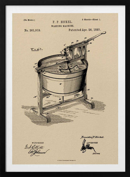 Washing Machine Patent 1887 - Poster / Art Print