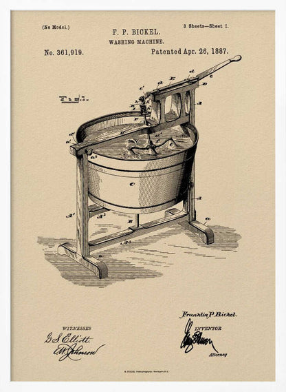 Washing Machine Patent 1887 - Poster / Art Print