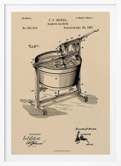 Washing Machine Patent 1887 - Poster / Art Print