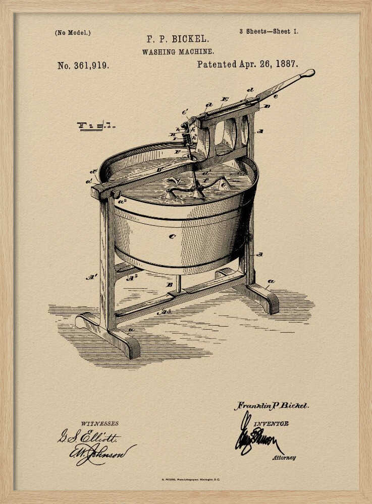 Washing Machine Patent 1887 - Poster / Art Print
