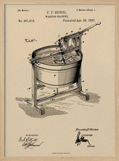 Washing Machine Patent 1887 - Poster / Art Print