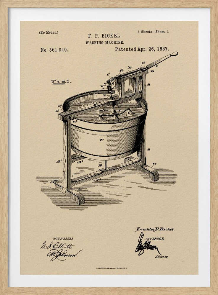 Washing Machine Patent 1887 - Poster / Art Print